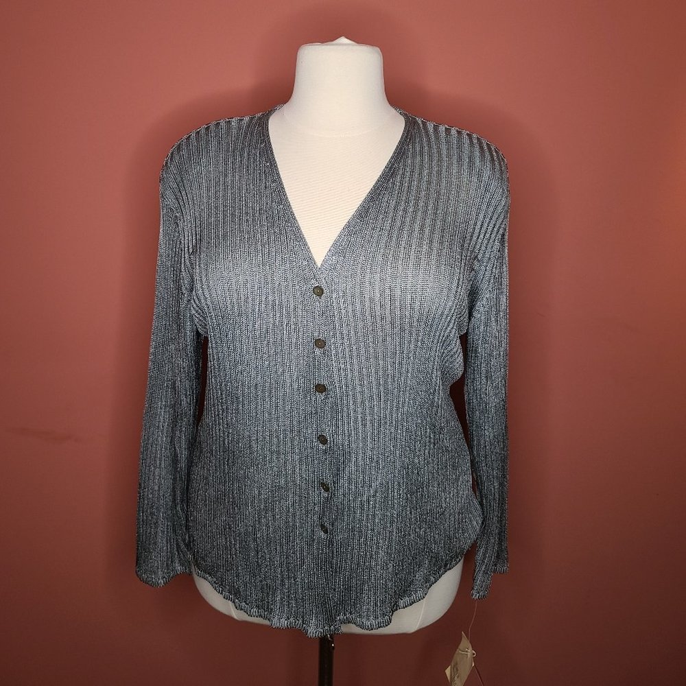 Dana Buchman Silver Ribbed Cardigan
